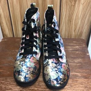 Velvet floral combat boots